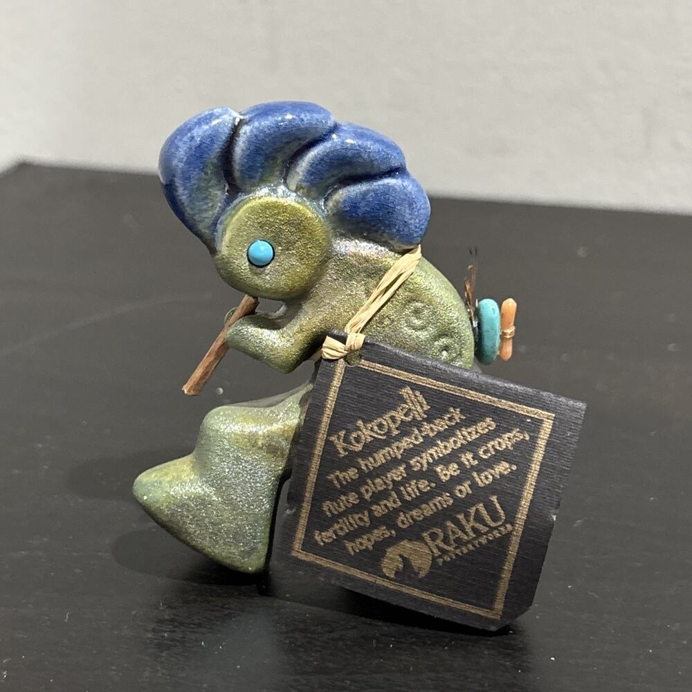 Jeremy Diller Raku Pottery Kokopelli Flute Player Figurine 3” Fertility & Life